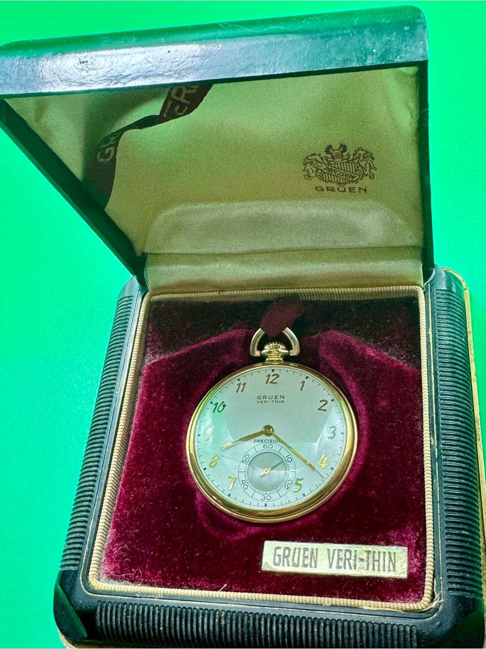 Vintage Gruen Veri-Thin Precision 17 Jewel Pocket Watch 10K GF Runs Original Box
